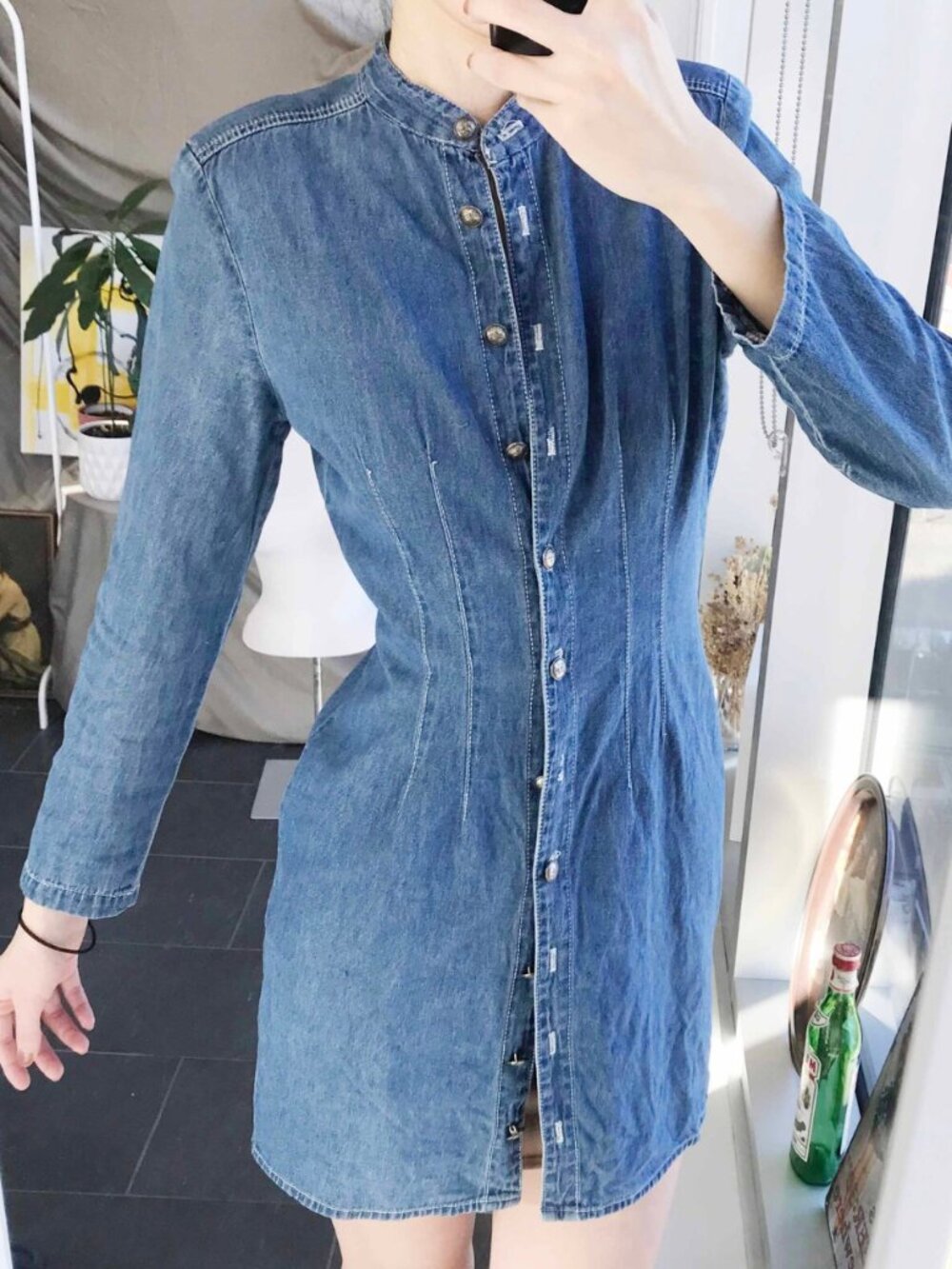 80s Paris Blues Denim Dress Button Front